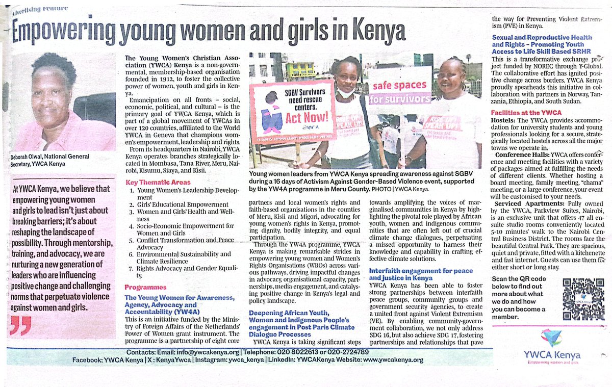 Empower a woman, transform the whole society.
Honoured to be featured in the @NationAfrica  on this women's month for our continued commitment in empowering women and girls in Kenya @KenyaYwca @worldywca 
#YW4A 
#IWD2024