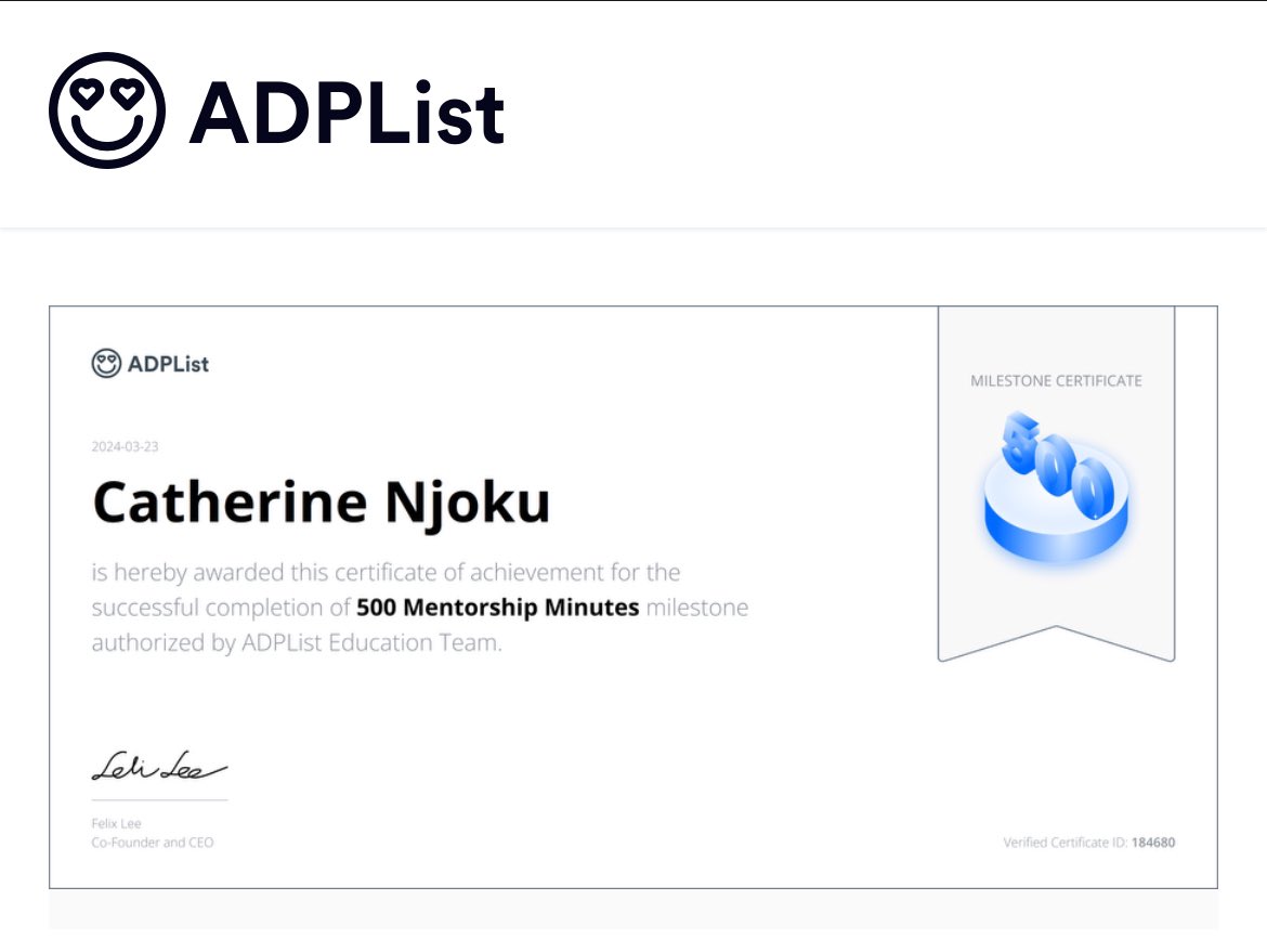 ogecci__'s tweet photo. Mentorship is always rewarding. Guess who just completed 500 minutes mentorship session @ADPList 🥳🍾such an exhilarating experience https://t.co/vZxfLsoapR