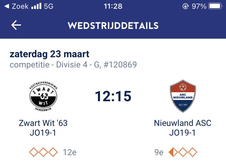 stijn_mr's tweet photo. MATCHDAY
Vandaag een potje in Harderwijk in Divisie 4. Om 12:15 heb ik de leiding over Zwart Wit ‘63 JO19-1 tegen Nieuwland ASC JO19-1. https://t.co/YzPGFa1s5S