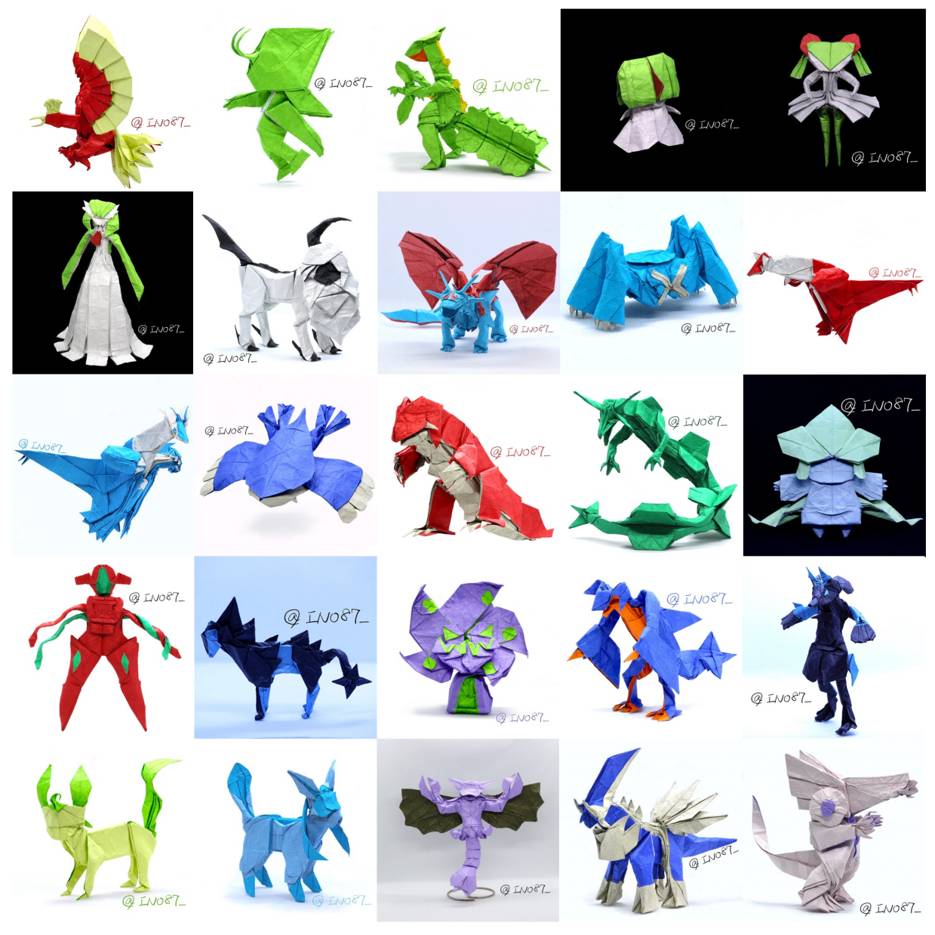 INO87_'s tweet image. ポケモンを折り始めて4年…これまでに創作したポケモン作品が遂に100匹になりました!
#折り紙 #ポケモン #pokemon