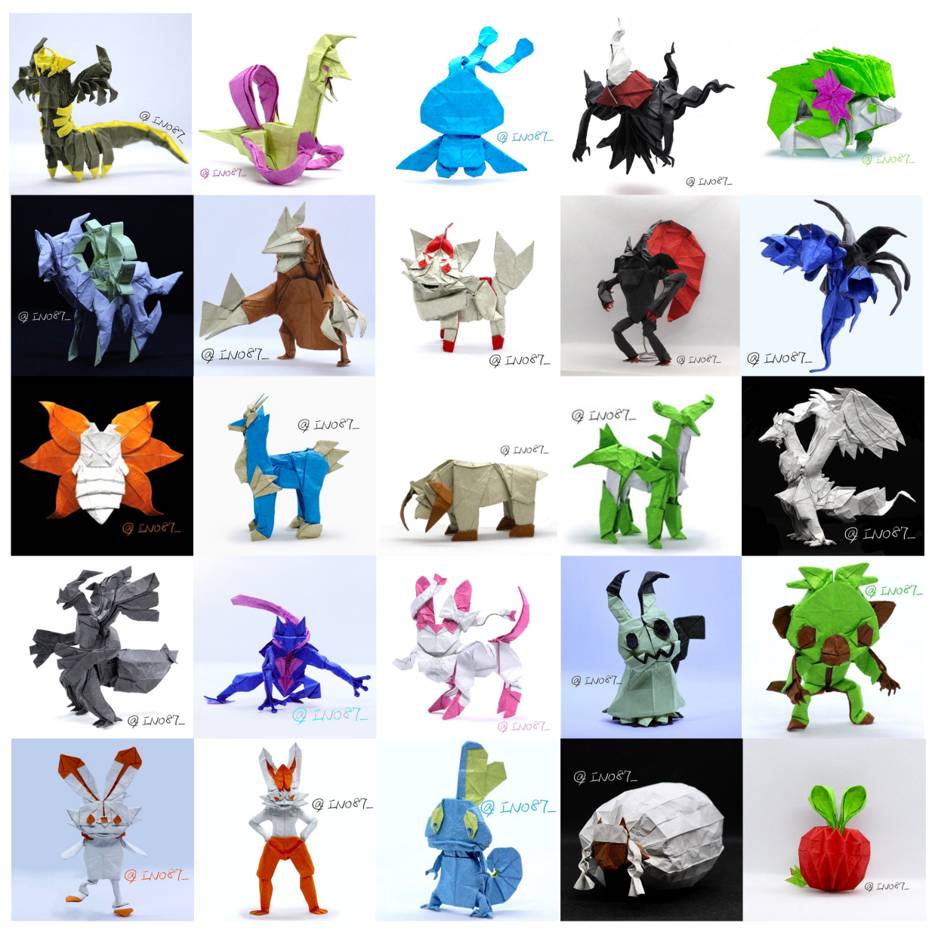 INO87_'s tweet image. ポケモンを折り始めて4年…これまでに創作したポケモン作品が遂に100匹になりました!
#折り紙 #ポケモン #pokemon