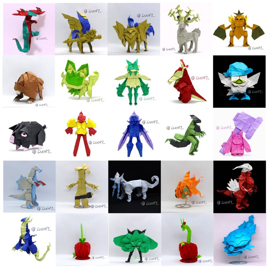 INO87_'s tweet image. ポケモンを折り始めて4年…これまでに創作したポケモン作品が遂に100匹になりました!
#折り紙 #ポケモン #pokemon