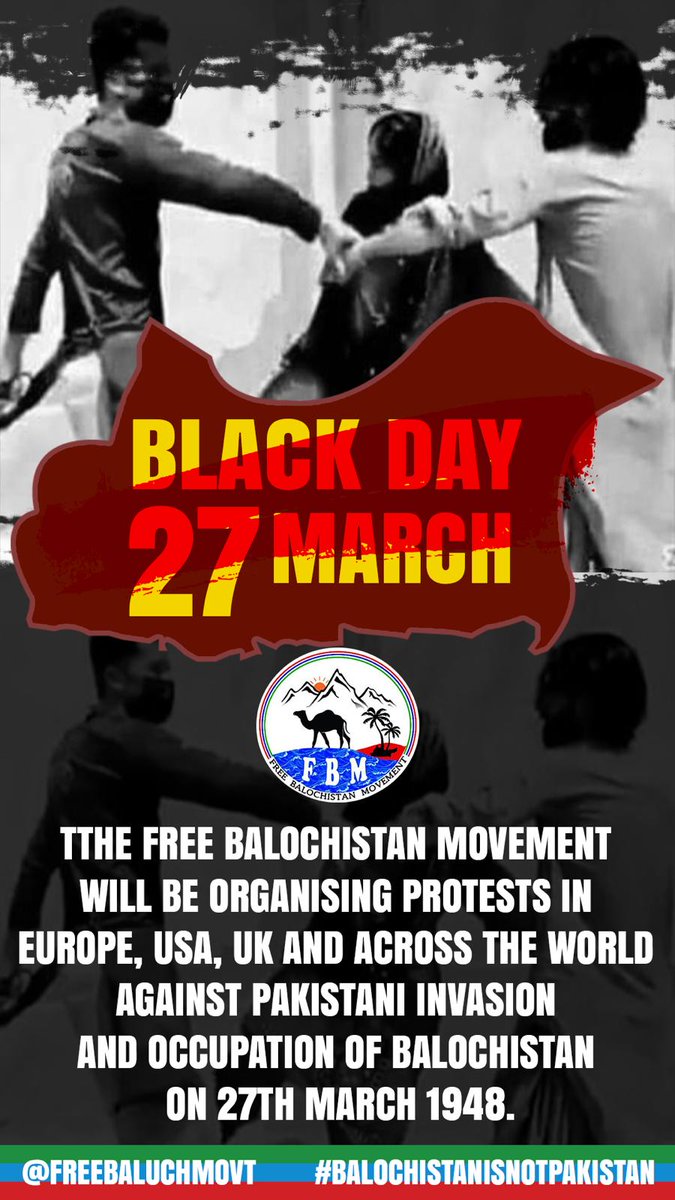 The Free Balochistan Movement Germany Branch is conducting a protest today (23 March) in Hanover Central Square in #Germany. There will be further protests and Awareness Campaigns in the USA, UK and Netherlands in 27 March. #BalochistanIsNotPakistan #27MarchBlackDay