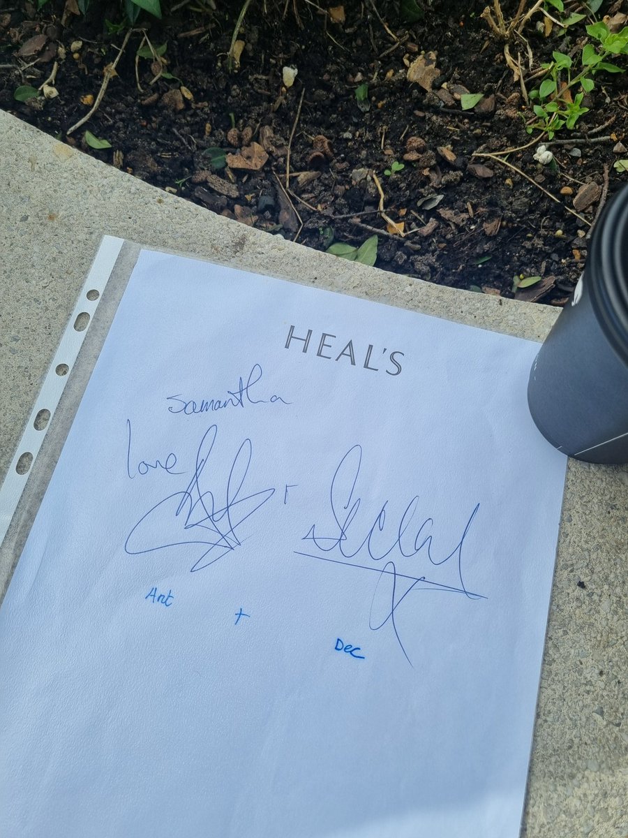 SamGorman2's tweet photo. @itvtakeaway Currently waiting in the queue outside! My Dad got me this autograph from you guys on 23/5/2002 (I was 9)! You were signing contracts at Heals Cafe! SNT and I'm a Celeb started later that year! Wouldn't it be amazing if it's at the final series of SNT! @antanddec https://t.co/8SshXeX0pR