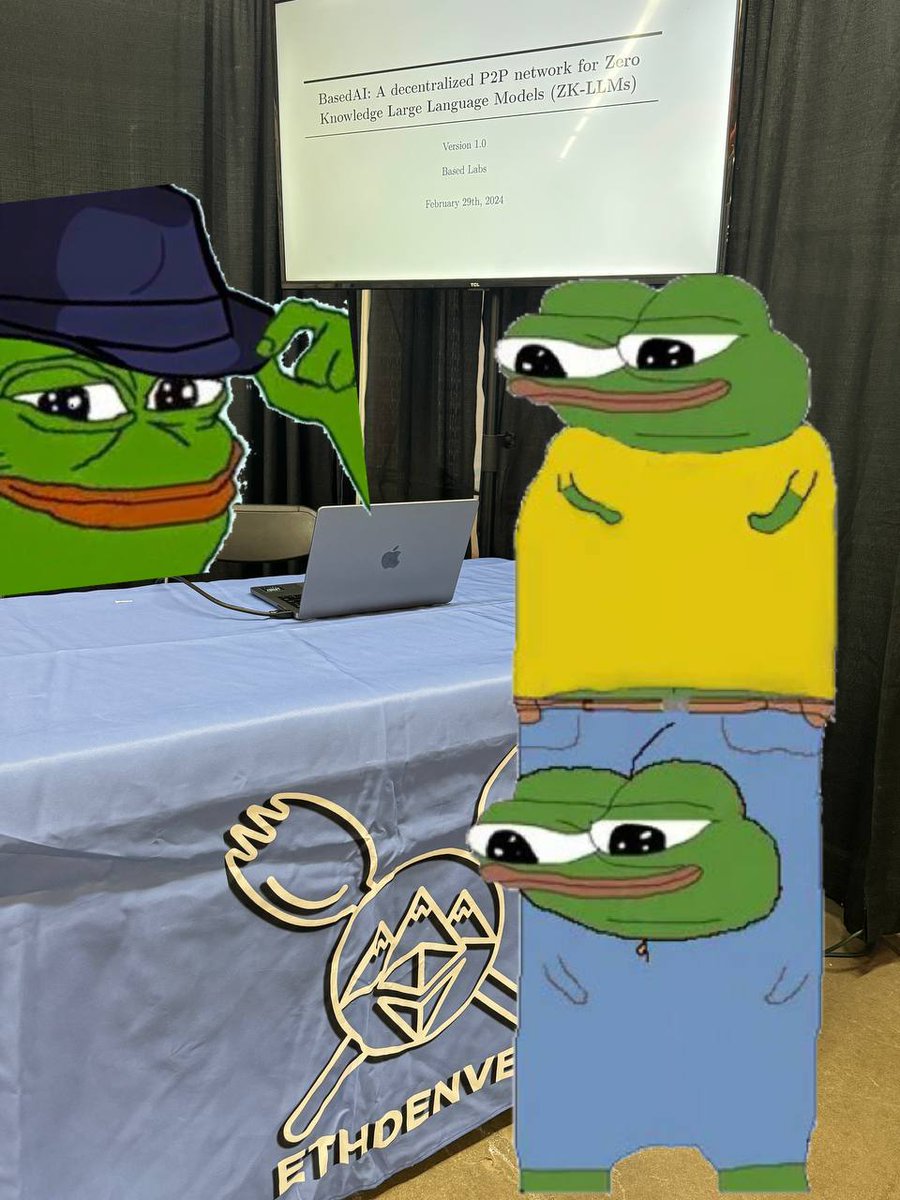 You didn't think @pepecoins was 'just' a memecoin with no utility, did you? 🐸 How many memecoins with no utility go to the Nvidia GTC2024 conference? 💥💻 How many show off their project at ETH Denver? ⛰️ You're so so close fren, dive in. 🧠 @getbasedai