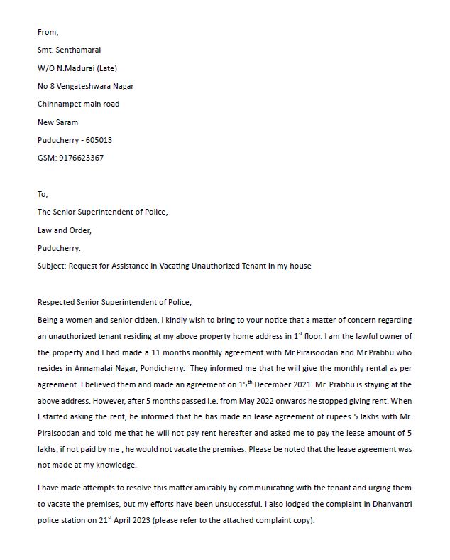 Ganesan01101980's tweet photo. Dear  @CM_Puducherry @ANamassivayam @LGov_Puducherry @PuducheryPolice We r awaiting for below complaint done on 21.04.2023 at Dhanvantri Police station.  Awaiting for the Justice since 11 months. Pls do the needful as soon as possible as my 75 old mother suffering. Details r att. https://t.co/2vzfGySWTx