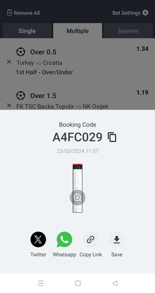 Massive 113 odds for you guys, a big cash out for everyone playing this game...Link below 👇
sportybet.com/?shareCode=A4F…

Help me repost so that everyone will celebrate this winning together <a href="/Ekitipikin/">Mayor Of Ekiti</a> <a href="/_kennyblaze1391/">On God</a> <a href="/jujupunter/">JUJU PUNTER</a> <a href="/Mrbankstips/">MrBanks💰</a> <a href="/mrbayoa1/">Mr Bayo</a>