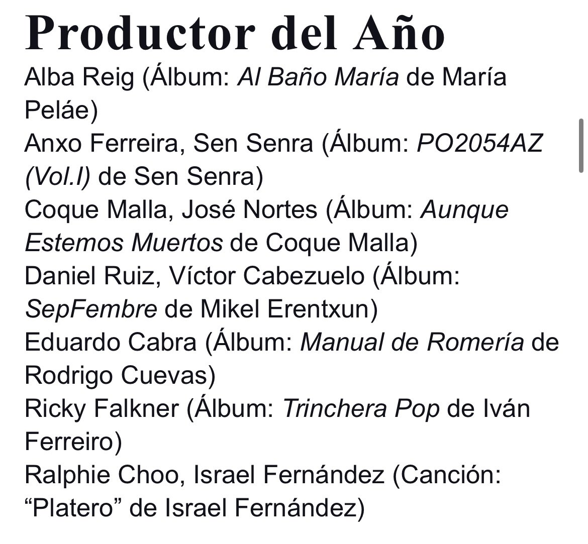 Alba Reig nominada como mejor productorA en los premios de la música española por AL BAÑO MARÍA. 
Salto de alegría, de amor y de orgullo!! 

Vamos a ponerle una A, que ya es hora! 
@AlbaSweetC 

#nominada #AlBañoMaria