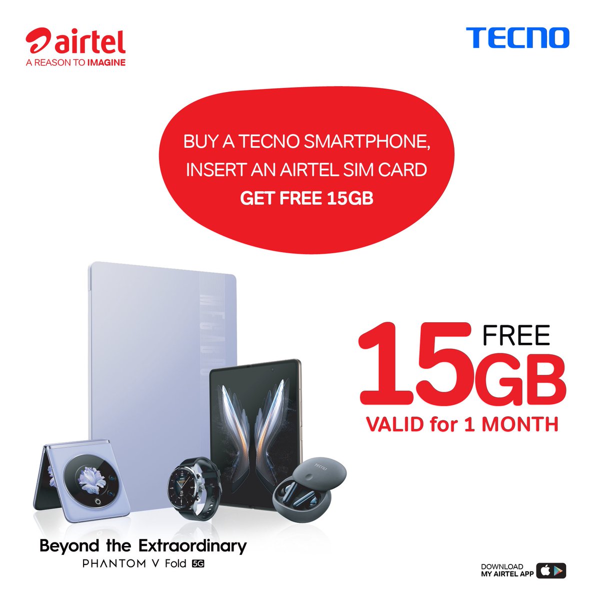 Upgrade to a new @TECNOMobileRW smartphone that understands and caters to your lifestyle needs. Plus, enjoy a complimentary Free 15GB of #NewAirtel4G data free for a month. Get yours at all Tecno-branded and Airtel shops. #AReasonToImagine