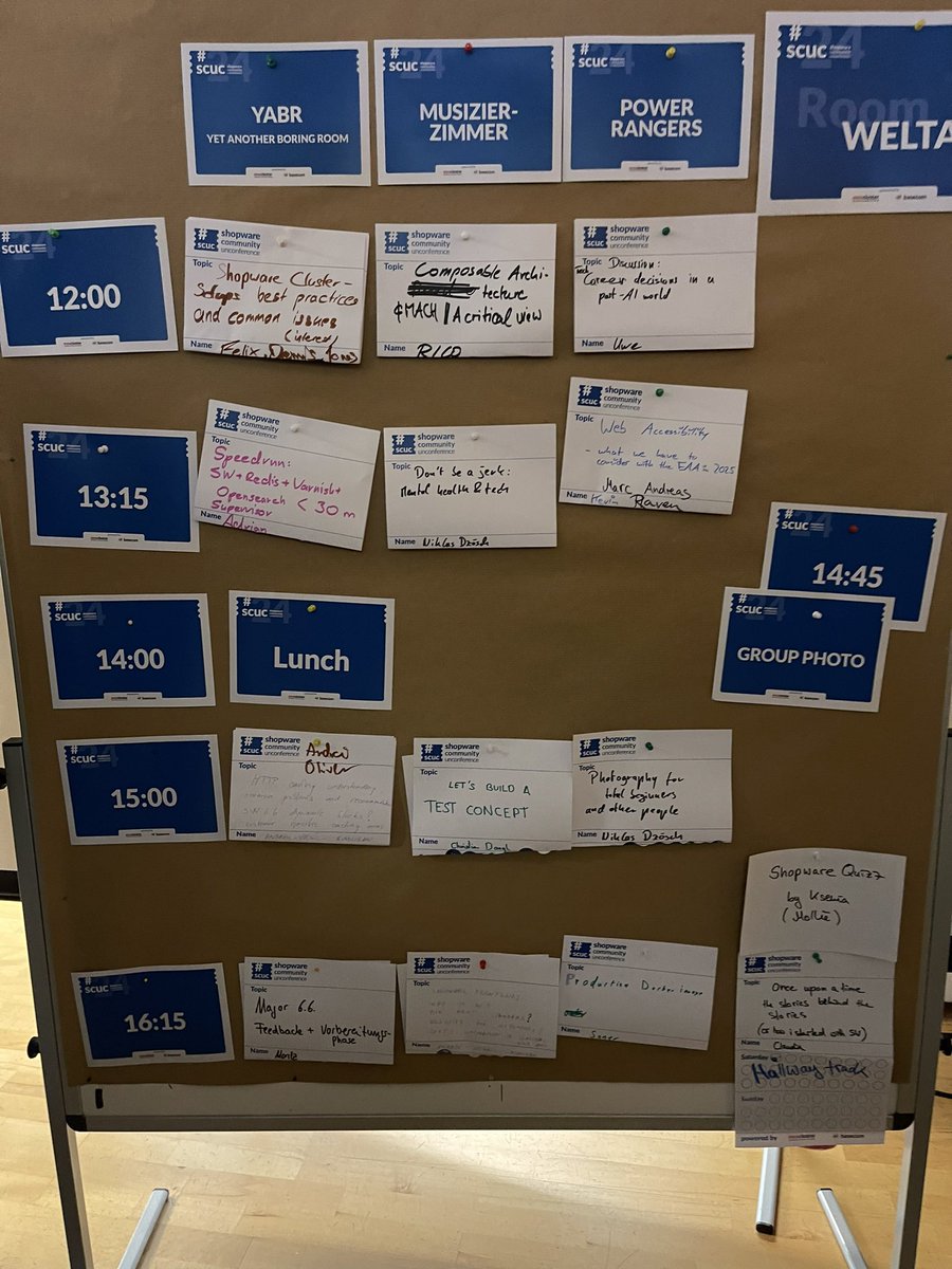 Themen wurden vorgestellt. Es wurde abgestimmt und der Zeitplan steht fest. Shopware Unconference. #scuc #scuc24 #shopware #cologne