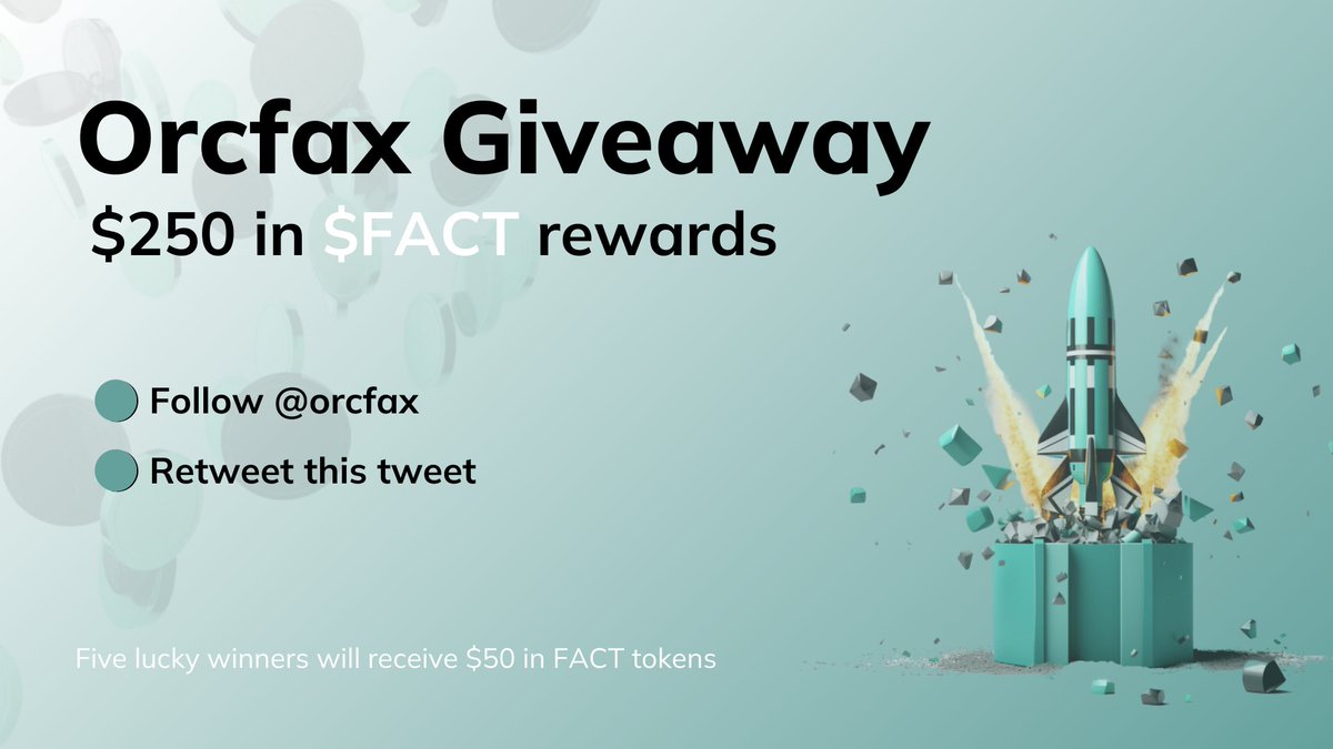 Win FACT tokens! $250 prize pool!🎁

Let's do a quick giveaway for our loyal followers on X. Here’s how to enter:

🔸Follow <a href="/orcfax/">Orcfax oracle</a> 
🔸Retweet this tweet

Five lucky winners will be chosen this Monday. Each will receive $50 in $FACT tokens. Enjoy your weekends! 🩵