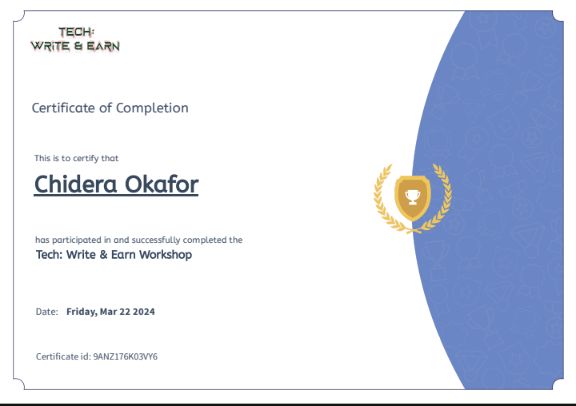 First certificate bagged in Technical Writing at Tech: Write and Earn academy.

This easy to understand course gave me everything I needed to know on technical writing ❤️❤️. 

#connect
#technicalwriting