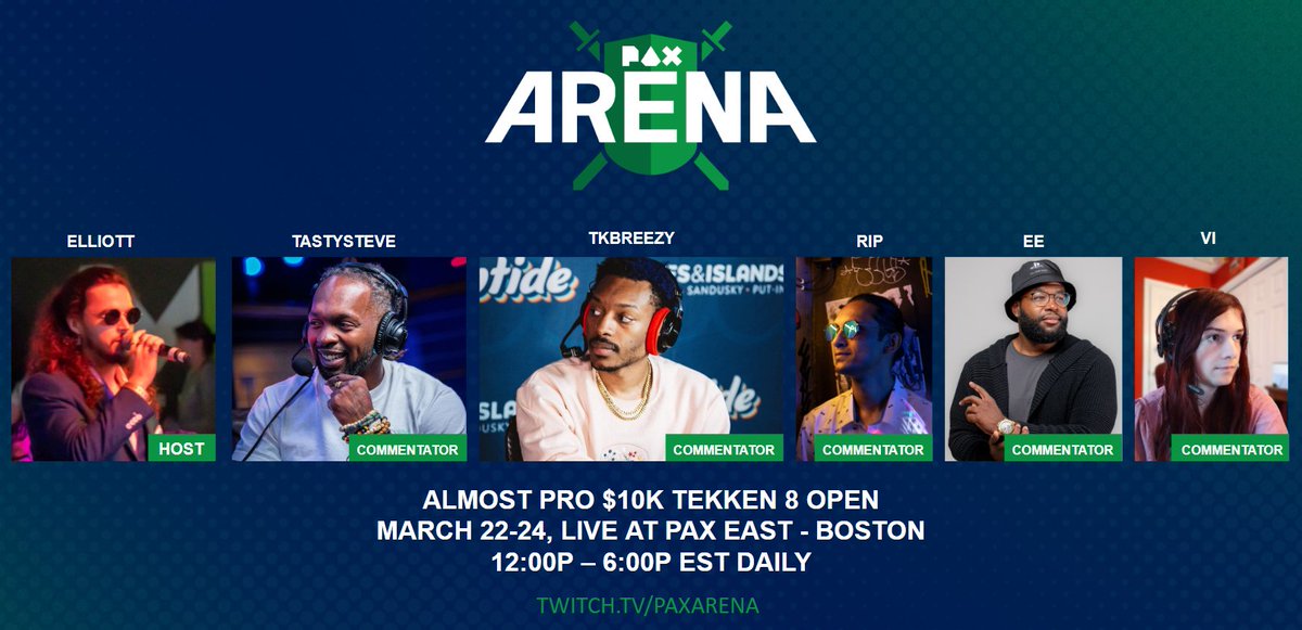 Check our lineup of commentators for the #PAXEast 2024 #PAXArena Tekken 8 Open. @TofuElliot @Tasty_Steve @TKbreezy @reepal @EEVisu @vainiola_