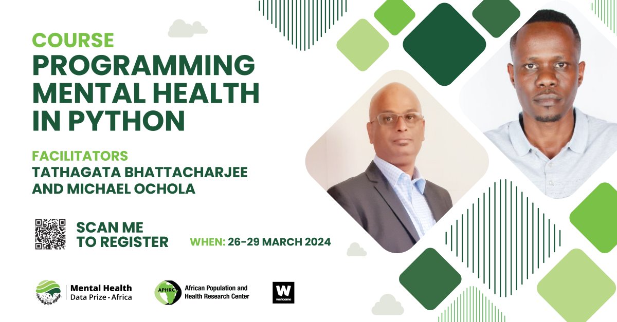 Join the Programming Mental Health in Python course with Tathagata Bhattacharjee from LSHTM and Michael Ochola, Data Scientist @aphrc, exploring Python's applications in data wrangling & manipulation. Secure your spot: tinyurl.com/n23nm2a9
