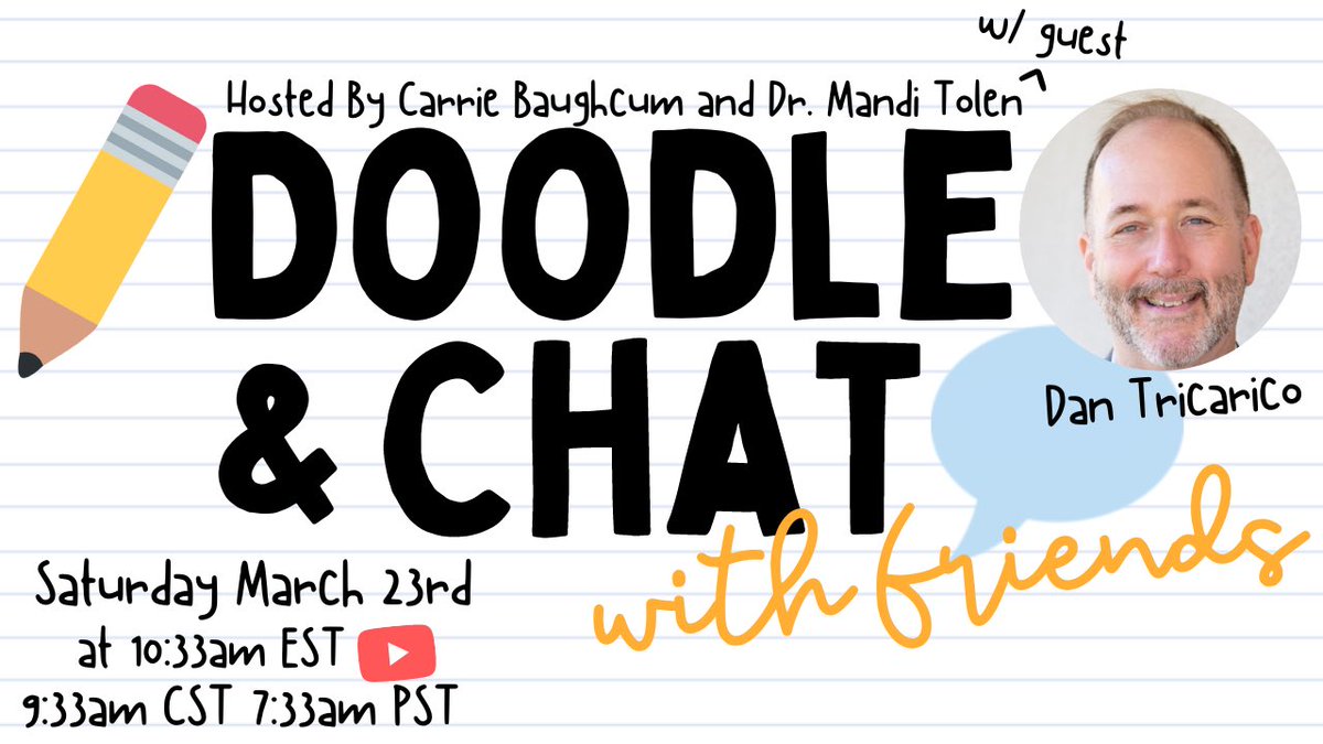 Set all your reminders⏰ and get your pens🖊️ and paper📓 ready because THIS MORNING at 9:33-ish amCST we are doodling✏️ and chatting💬 LIVE with the “Zen Teacher” Dan Tricarico on Doodle and Chat✏️ 💬 with Friends! Join us LIVE: youtube.com/live/R_o2dR2z2… #DoodleAndChat