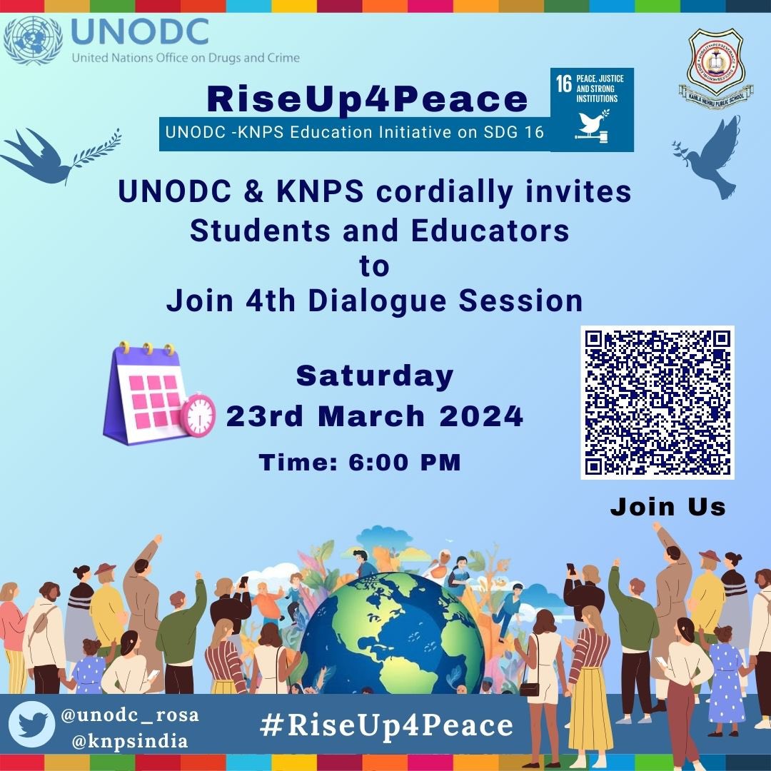 #RiseUp4Peace A UNODC - United Nations Office on Drugs and Crime and Kamla Nehru Public School #India Education Initiative Registration Link: lnkd.in/g4KFhY4n 23/3/2024 at 6 PM (IST) Teams Joining Link: lnkd.in/gdgjUAGs YouTube Link*: lnkd.in/gQcHipZM