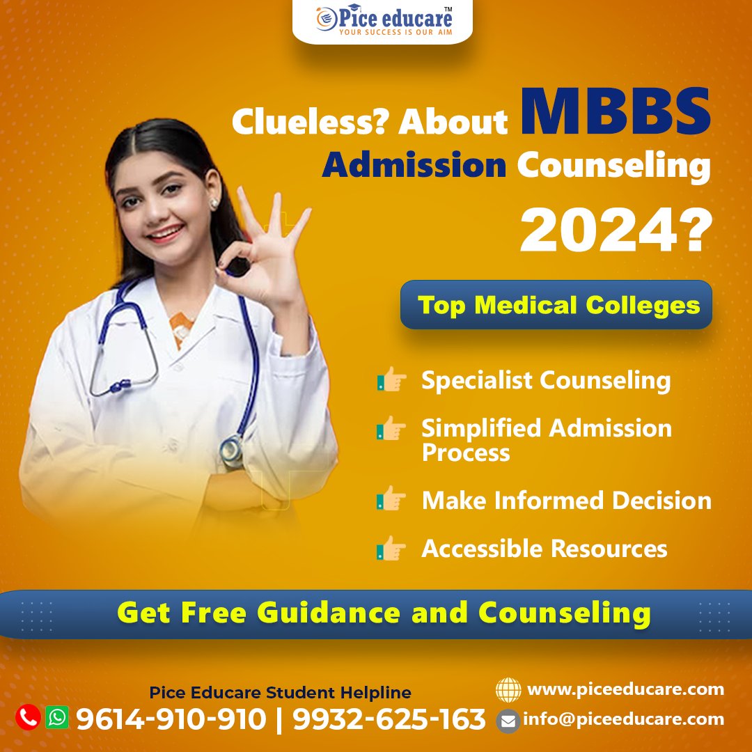 Want to be a Doctor?👩‍⚕️
Confused where to take admission?🤷‍♀️
MBBS Admission Counseling 2024.😀
Know the best college according to your rank✅
☎️Contact us today.: 9614910910 / 9932625163

#neetugexam #MBBS #mbbsadmission #mbbsexams #MBBSCollege #MedicalCollege #NEETUG  #piceeducare