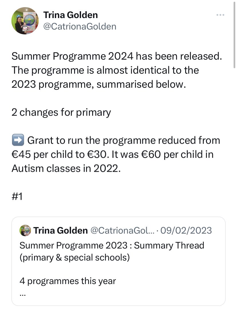 So it looks like Josepha Madigan’s last act as minister for special education & inclusion was to announce a #summerprovision programme that is 50% less than what it was in 2022. More of how the state views people with disabilities. Shame. We need a general election now.