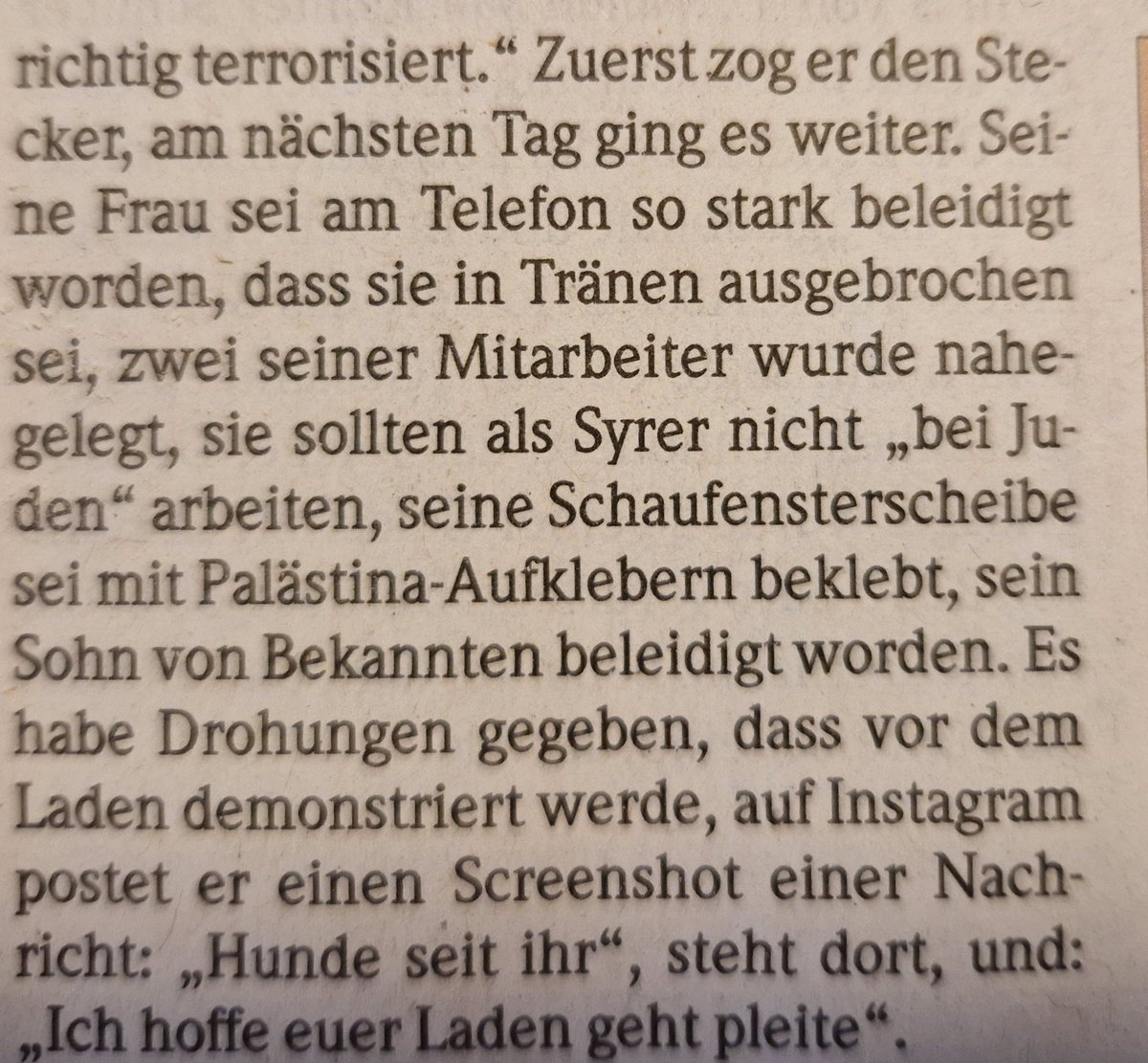 Weil ein Syrer in Freiburg ein israelisches Gericht auf die Speisekarte nehmen will, werden er und seine Familie von Palästinensern und solchen, die sich dafür halten, bedroht, beleidigt, terrorisiert. @badischezeitung