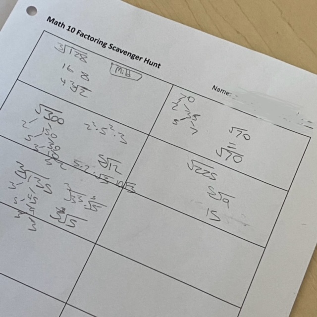 A fun 'scavenger hunt' activity to practice simplifying radicals in Math 10 yesterday. Student choose either the 'mild' or 'spicy' set of questions. About a quarter of students select the spicy questions for an extra challenge. #ITeachMath #HRCEmath docs.google.com/presentation/d…