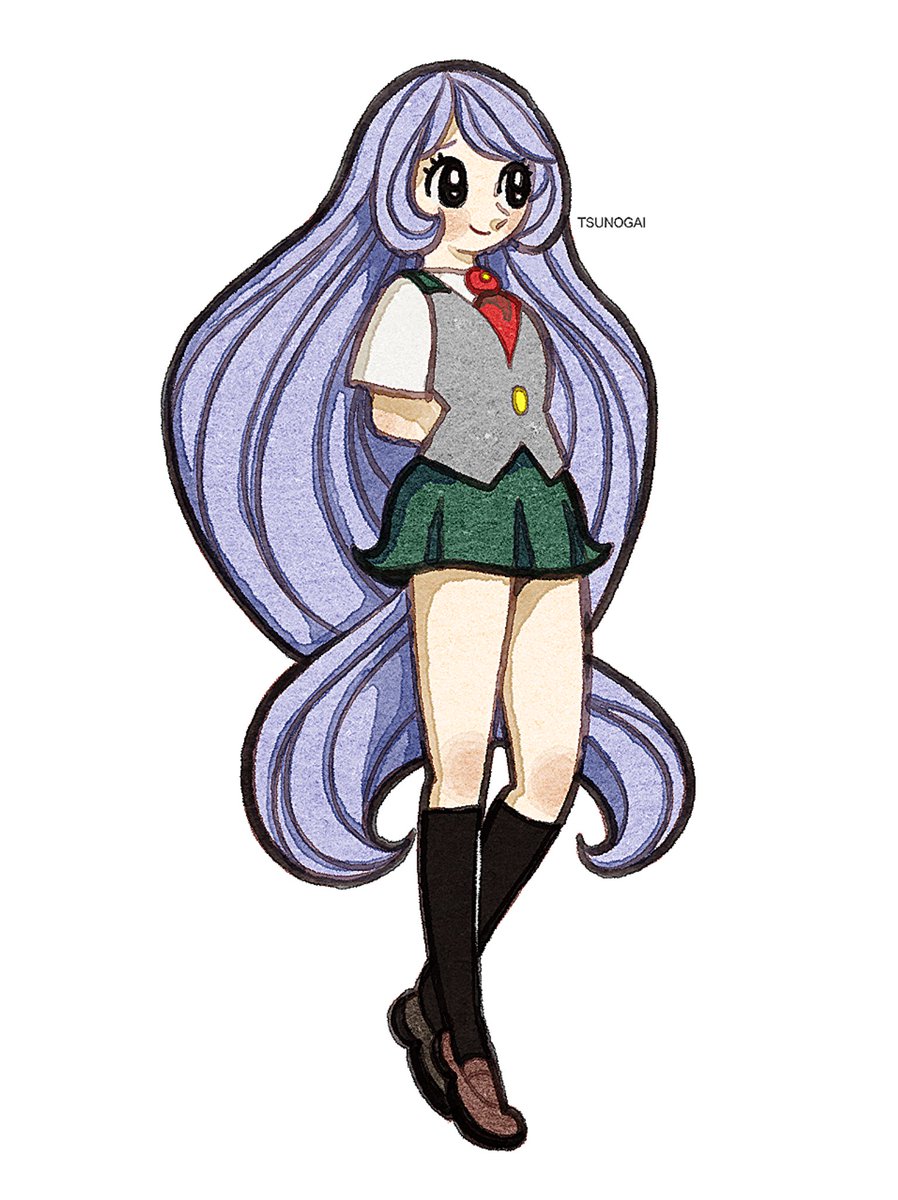 hadou nejire 1girl solo long hair smile simple background shirt skirt  illustration images