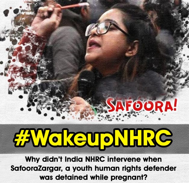 #​🇼​​🇦​​🇰​​🇪​​🇺​​🇵​​🇳​​🇭​​🇷​​🇨​
#WakeupNHRC Why didn’t @India_NHRC intervene when @SafooraZargar, a youth human rights defender was detained while pregnant? #RejectCAA #Protectdefenders @ainni_India @Tiphagne @HRDA_India @rajavelukaruna @jeyarammdu @maamidi_a @aseerhrd