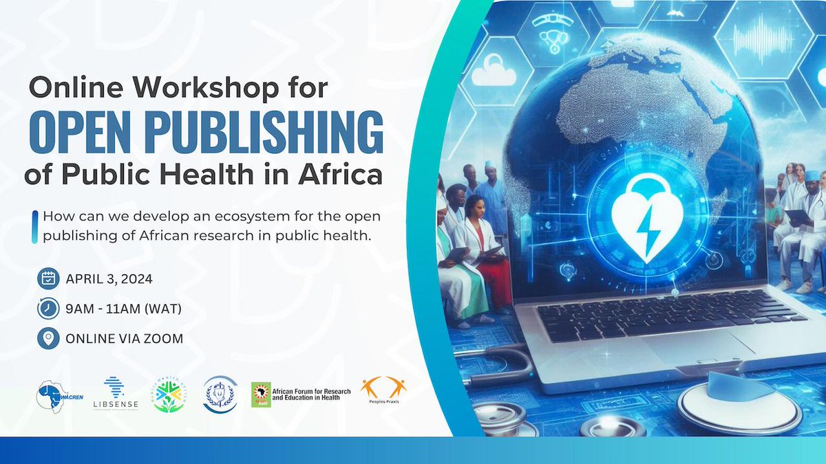 Join us, <a href="/LIBSENSE/">LIBSENSE</a> <a href="/WAIPH_News/">West African Institute of Public Health ⚕️</a> <a href="/peoplespraxis/">peoplespraxis</a> and <a href="/afrehealthorg/">AFREhealth Official</a>, in this workshop to explore sharing #PublicHealth research &amp; shaping policy #Africa!  

Discussions, breakout groups, &amp; action plans for 
#OpenAccess #OpenScience

Register 👉🏾 bit.ly/openpublicheal…