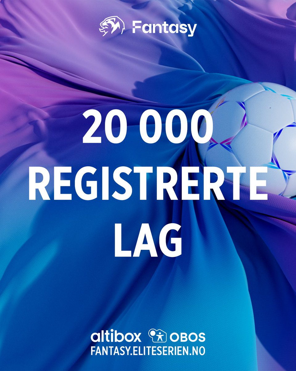 Det er 8️⃣ dager igjen til deadline – og nå har hele 20 000 registrert lag på Eliteserien Fantasy 🙌 Sett opp ditt lag her: fantasy.eliteserien.no