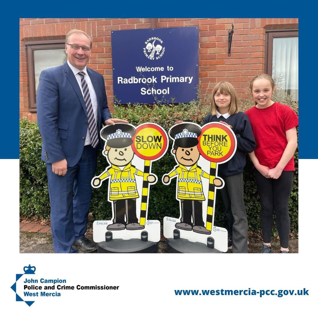 Concluding the mini-police officer roadshow, Deputy PCC Marc Bayliss has congratulated competition winners Harriet and Sophia, from Radbrook Primary School in Shropshire, and awarded them with a mini-police officer 👍
