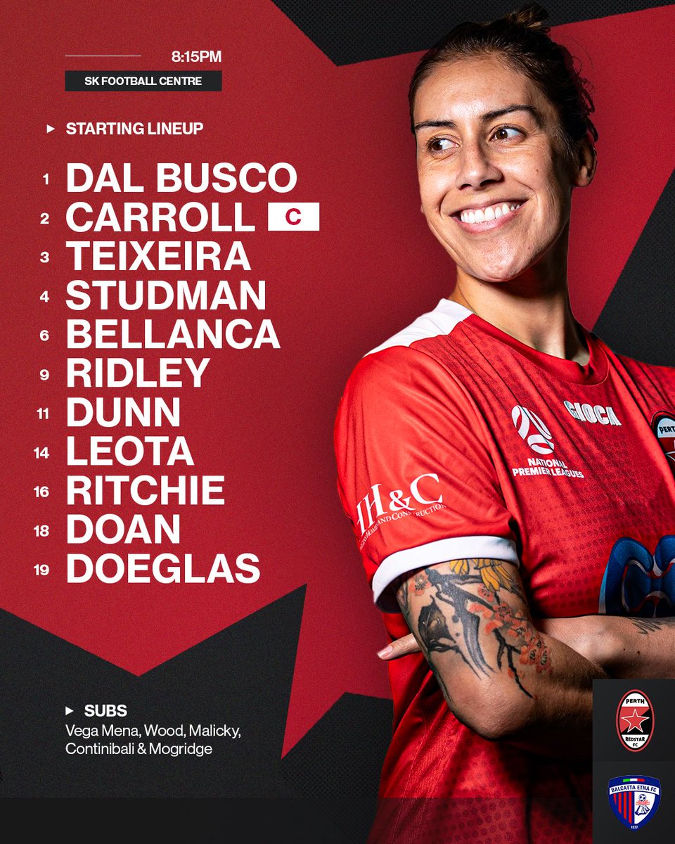 A night under the lights 🔦

Here’s your starting lineup for this evening’s NPLWA - Women’s Night Series semi-final. 

Carlos Vega Mena makes multiple changes to his squad due to injuries. 

Kick off is scheduled for 8:00pm.

Cmon you Reds! 🔴

#PRSFC
