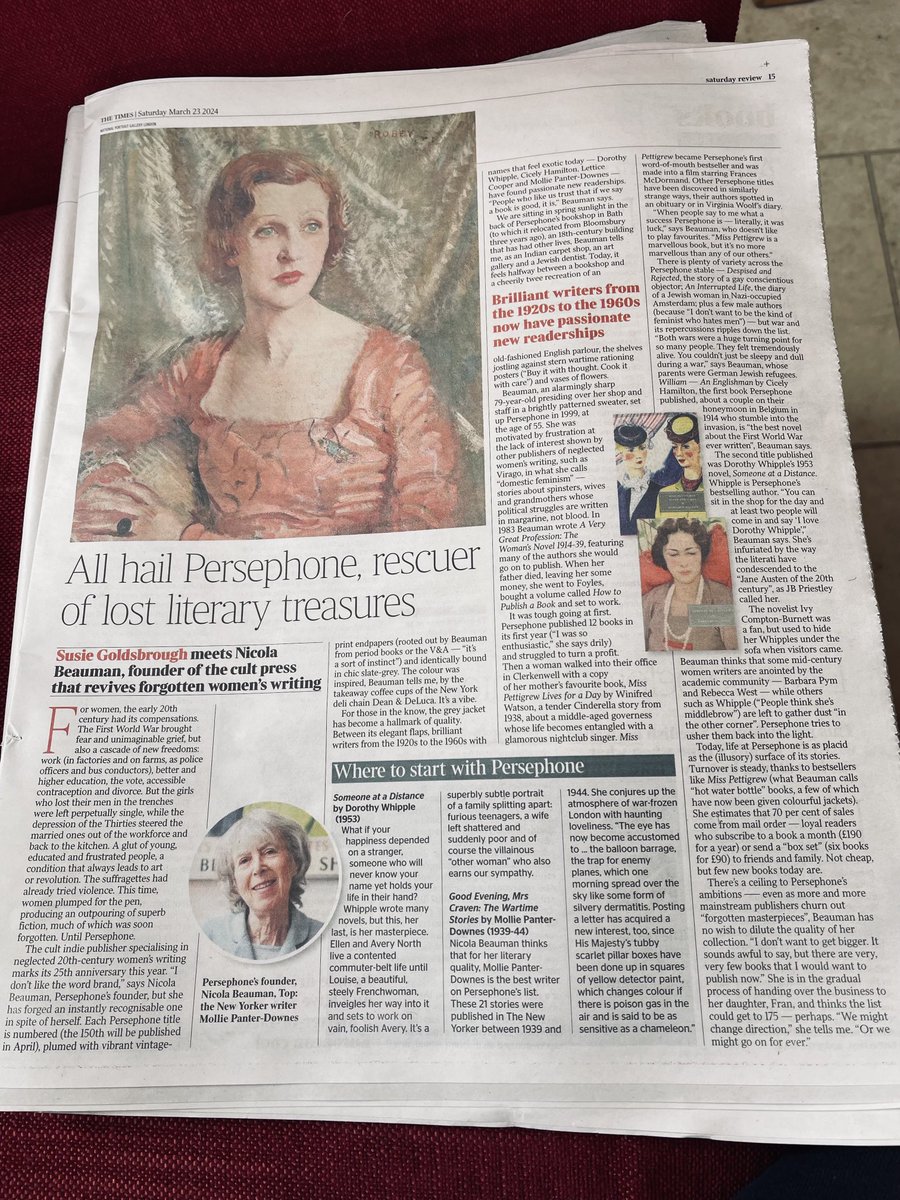 adelegeras's tweet photo. After getting an ⁦@PersephoneBooks⁩ parcel, here’s a lovely piece in ⁦@thetimes⁩ about its founder Nicola Beauman.
By Susie Goldsborough. https://t.co/x2A9zyWW5F
