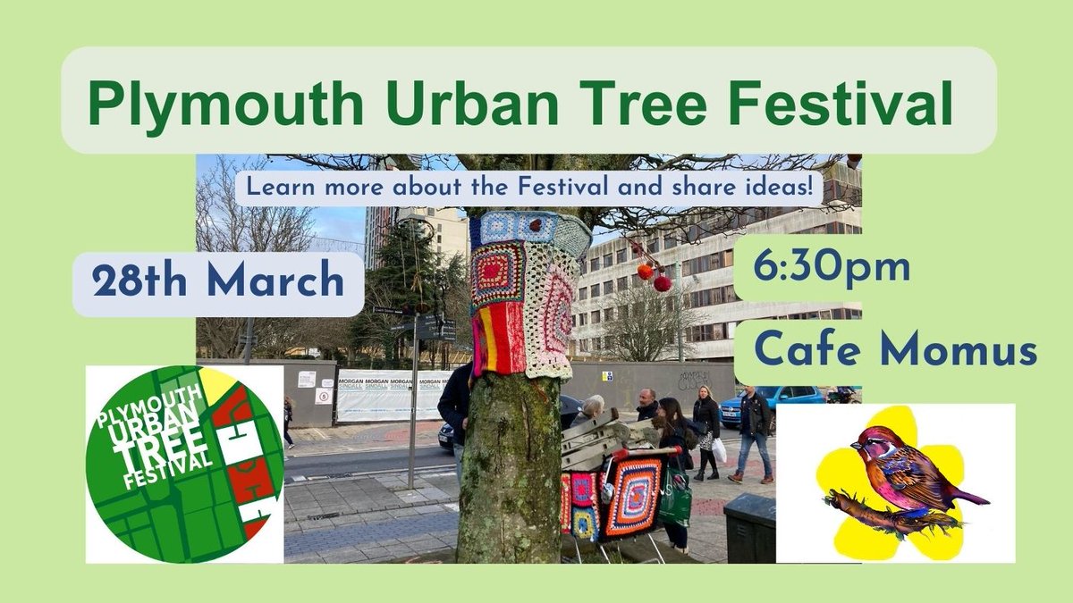 Come along 2 our idea sharing & learning event about the Plymouth Urban Tree Festival! Guest speaker will be Ali from STRAW, Plymouth's Favourite Trees & Plymouth Urban Tree Festival. 🌳 Learn more about the Festival, share your ideas & meet new friends! fb.me/e/iG4S6KdEN