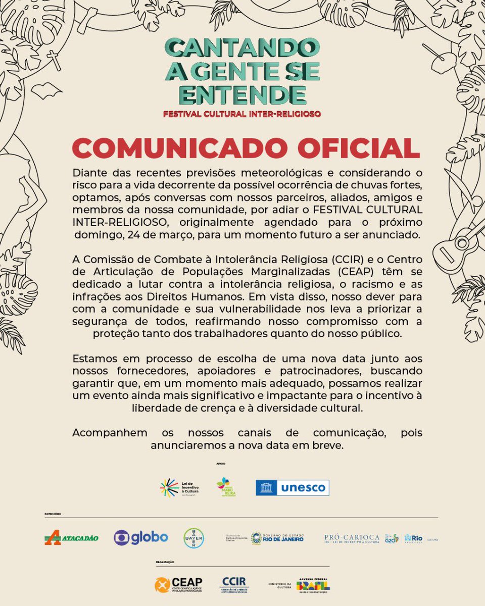 SHOW ADIADO
COMUNICADO OFICIAL