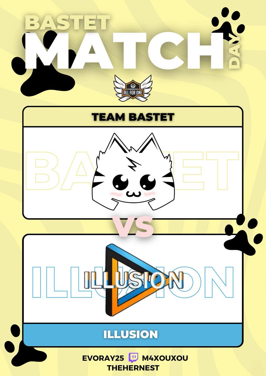 TeamBastet's tweet photo. Un seul but : la première place 🥇

Notre dernier match du Stage 2 sera contre la Illusion et décidera de qui prendra la tête de la poule👊

⌚️21h00
🎬https://t.co/lQZ903SN7b
🎬https://t.co/UqMiCIxZe8
🎬https://t.co/JYVdKb78kL
#ClawsToVictory 🐾 https://t.co/dIz7SIRO76