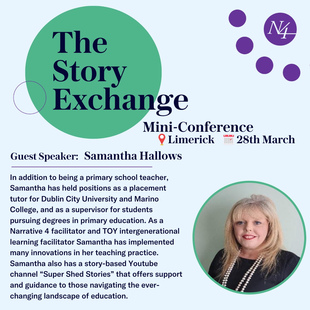 Introducing primary school teacher,  associate fellow of higher education @DublinCityUniversity and guest speaker at the upcoming Story Exchange Mini-Conference: Samantha Hallows 🙌.

Get your tickets for the event: eventbrite.ie/e/the-story-ex…