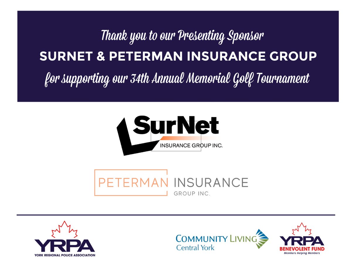 Each year our Memorial Golf Tournament is held in honour of our officers who have lost their lives in the line of duty. This year funds will support @CLCentralYork & our Benevolent Fund. Special thanks to our Presenting Sponsor Peterman @SurNetInsurance. bit.ly/4991eiR