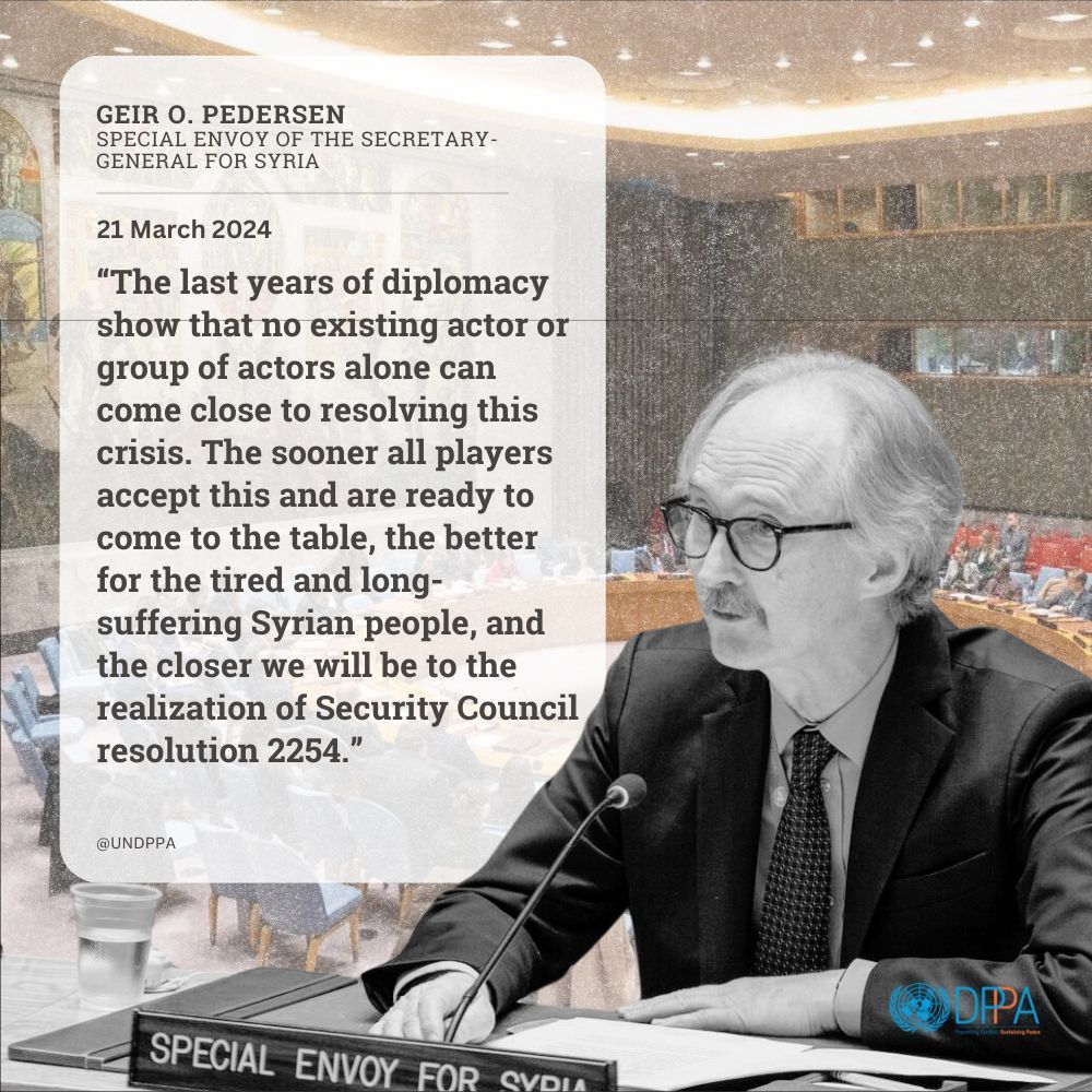 #ICYMI: @UNEnvoySyria Geir Pedersen briefed the Security Council on the latest developments in #Syria in the security, humanitarian, human rights, economic and political spheres, warning that these developments are 'all going in the wrong direction.' buff.ly/4astmyS