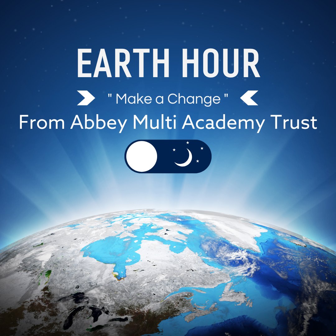 This Sat, March 23, 8:30 PM, Abbey Multi Academy Trust stands united with the world for #EarthHour2024. Just 60 mins of action can spark a lifetime of change. Let’s switch off and stand up for our planet together. Across 190+ countries, every hour counts. #BiggestHourForEarth