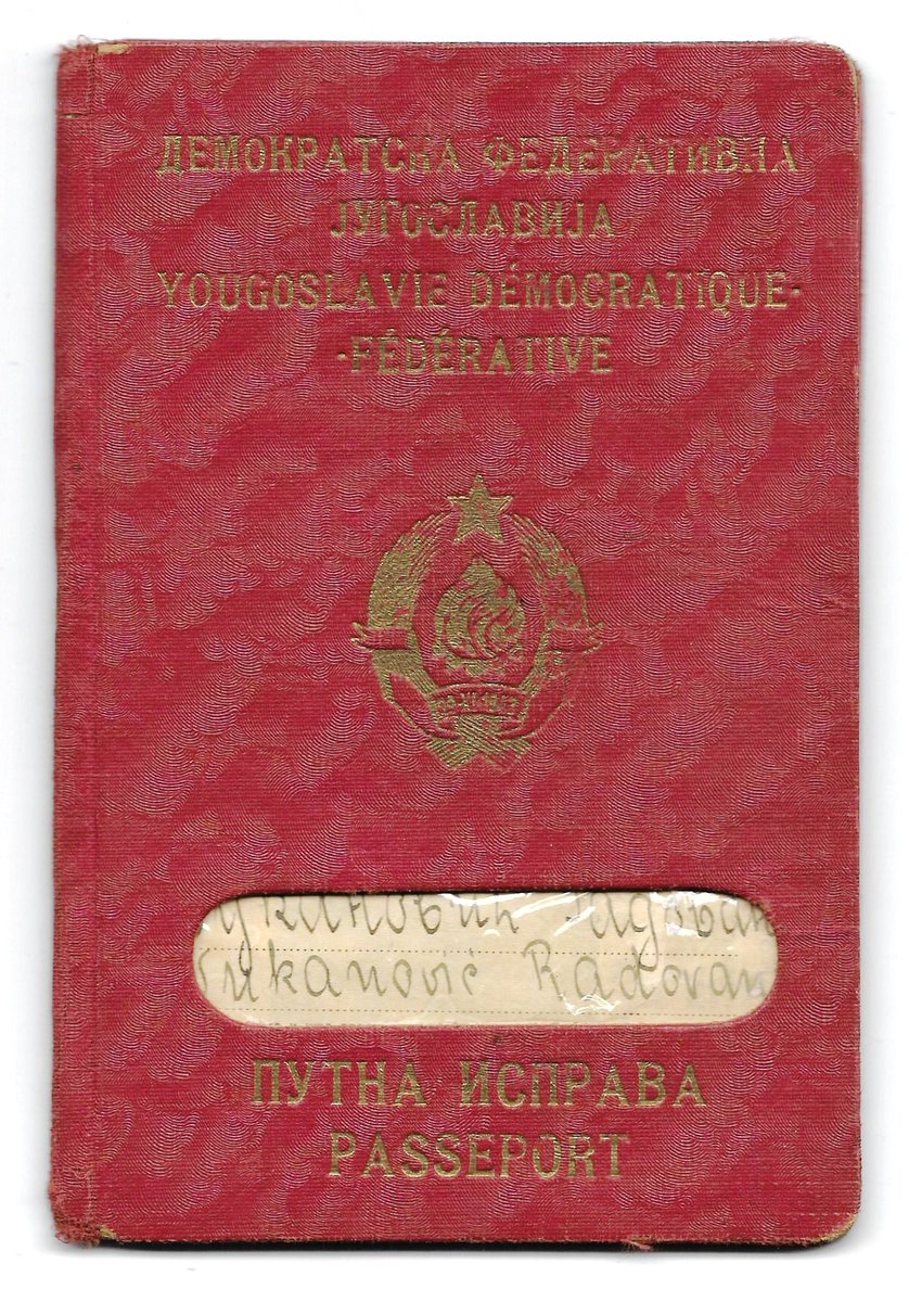 First postwar version of a Yugoslavian passport, this example here used for Moscow by partisan Radovan Vukanović (1946-48 he was at the Voroshilov Military Academy).