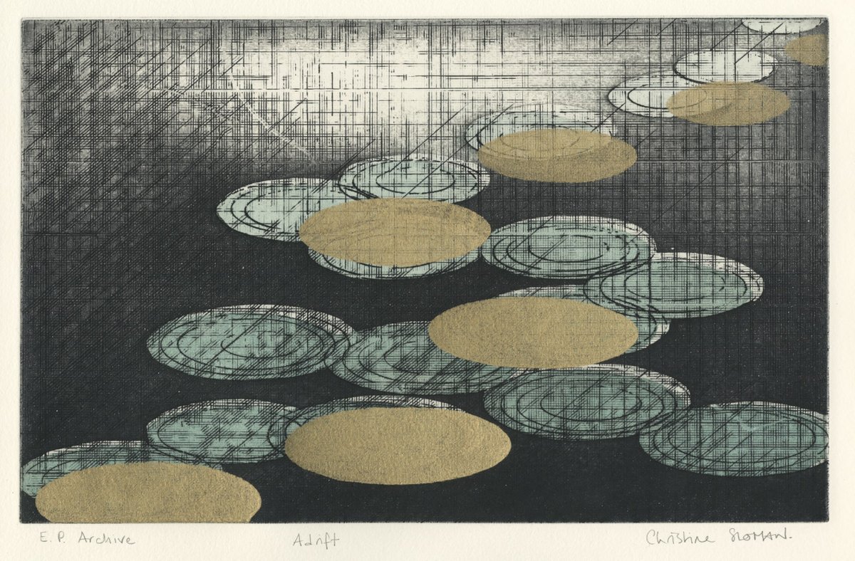 Christine Sloman, Adrift. Etching, 2017. This print is available in our shop or online: i.mtr.cool/hfuovvifjr #etching #contemporaryprintmaking #printmaking