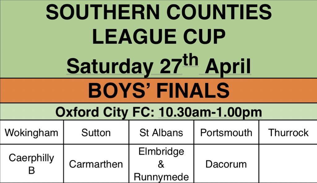 🏆 Southern Counties League Cup 📆 27-04-2024 📍 @OxCityFC ⚽️ Boys' U11 Finals v. @WokinghamDPSFA @StAlbansSchools @TPSFADistrict @CarmsSchoolsFA @CaerphillySFA @erpssa98442 @DSFA2019 Portsmouth Good luck everyone! More info👇 gpsfa.com/southern-count…