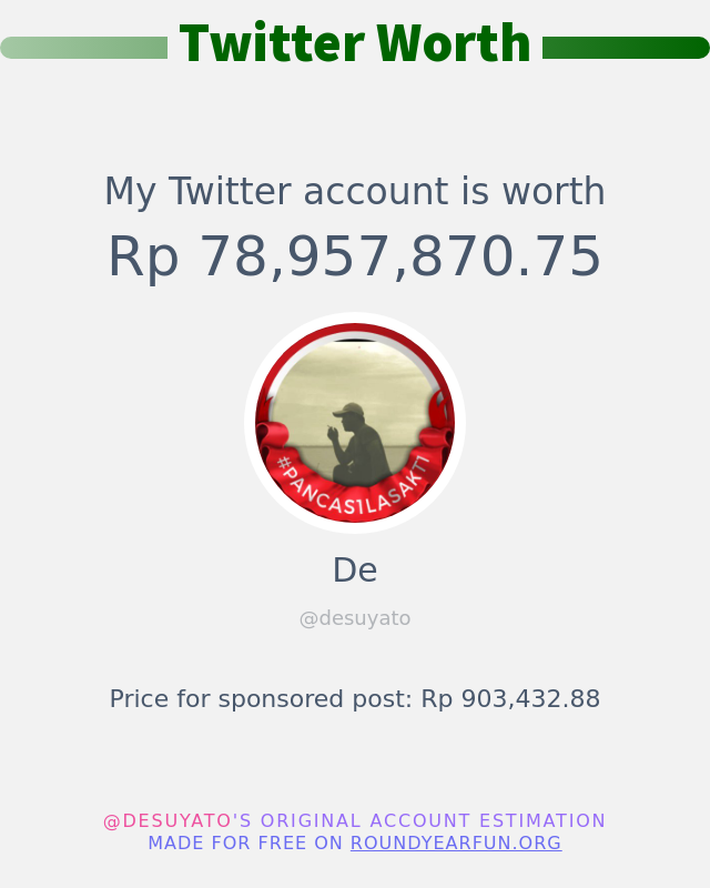 Nilai Twitter Saya adalah: Rp 78,957,870.75

➡️ funxgames.me/twitterworth?l…