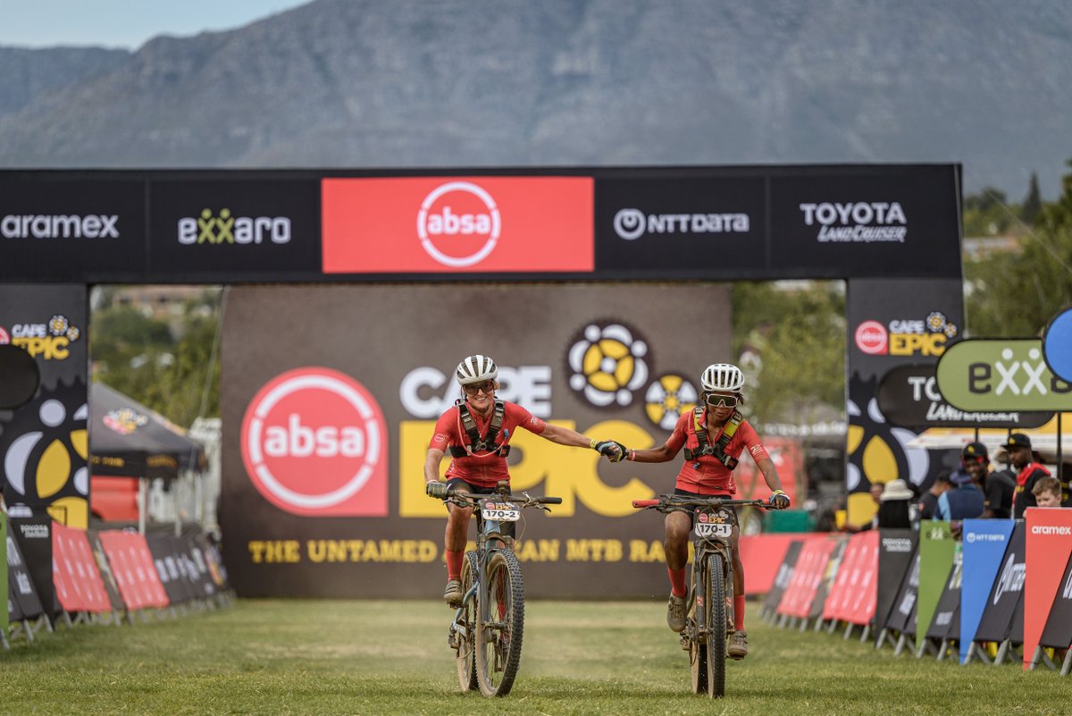 #TeamAbsa: 378km down, 9650m climbed, under the blazing 49°C sun! 🔥 16 warriors out, 7 conquering on the blue board. Your grit inspires us. In Team Absa Zone: 1,211 guests, thousands of refreshments, 413 bikes tuned, 396 rejuvenated. Ride on! 🚵‍♀️ #AbsaCapeEpic #YourStoryMatters