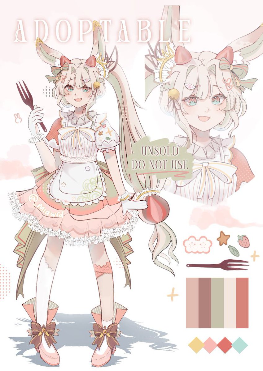Spring Bunny Adoptable  ｡⁠*ﾟ⁠+ 🐰🌸🍓

• Starting bid: $30
• Min icrase: $3
• AB 1: $70
• AB 2: $90 ( Commercial Use!! )

🔁 And ❤️ are appreciated ;3
Payment via PayPall / ko-fi
Ends 48 hours after the last bid
#adoptable #adoptables #adoptablebid #adoptableauction