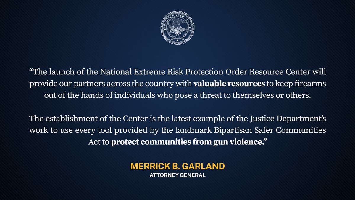 Justice Department Launches the National Extreme Risk Protection Order Resource Center 🔗: justice.gov/opa/pr/justice…