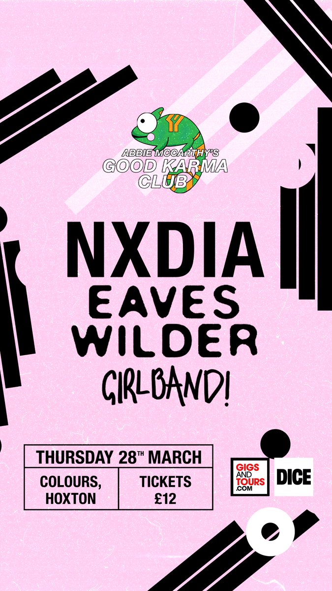 Good Karma Club (@goodkarma_club) on Twitter photo It’s giving triple decker lineup of brilliance! 🥵
<a href="/nxdiamusic/">Nxdia♪ promises no one's watching</a>
<a href="/eaveswilder/">Eaves Wilder</a>
<a href="/girlbandhq/">GIRLBAND!</a>
Last tickets here: gigst.rs/GoodKarmaClub 💜 It’s giving triple decker lineup of brilliance! 🥵
<a href="/nxdiamusic/">Nxdia♪ promises no one's watching</a>
<a href="/eaveswilder/">Eaves Wilder</a>
<a href="/girlbandhq/">GIRLBAND!</a>
Last tickets here: gigst.rs/GoodKarmaClub 💜