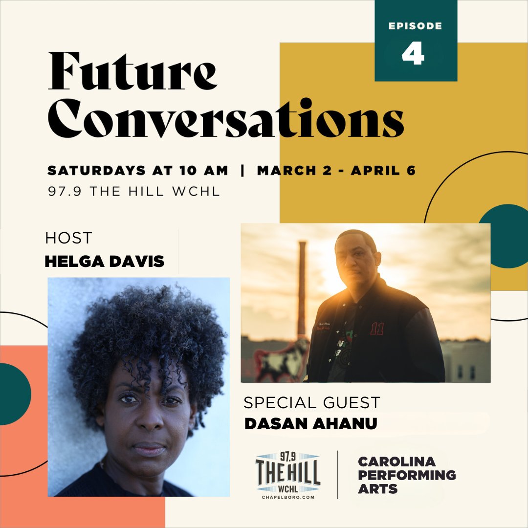 Carolina Performing Arts (@uncperformarts) on Twitter photo Join us at 10 AM today for an enriching dialogue featuring our Creative Futures Artist-in-Residence, Helga Davis, alongside this morning's esteemed guest: poet, educator, and cultural organizer, <a href="/dasanahanu/">dasanahanu</a> .
Click the link below at 10 AM to tune in!
listen.streamon.fm/wchl Join us at 10 AM today for an enriching dialogue featuring our Creative Futures Artist-in-Residence, Helga Davis, alongside this morning's esteemed guest: poet, educator, and cultural organizer, <a href="/dasanahanu/">dasanahanu</a> .
Click the link below at 10 AM to tune in!
listen.streamon.fm/wchl