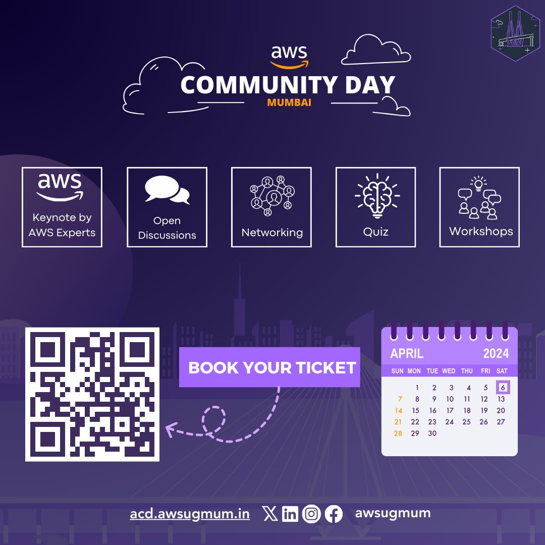 Rohit Ghumare | That #DevOps Guyโ๏ธ (@ghumare64) on Twitter photo Hey AWS Community ๐
<a href="/awsugmum/">AWS User Group Mumbai ๐ฎ๐ณ</a> is presenting the AWS Community Day on 6th April 2024!
Mark the date, because you're gonna explore different types of events, workshops, etc at a same place after long time on AWS in Mumbai.
Register at acd.awsugmum.in Hey AWS Community ๐
<a href="/awsugmum/">AWS User Group Mumbai ๐ฎ๐ณ</a> is presenting the AWS Community Day on 6th April 2024!
Mark the date, because you're gonna explore different types of events, workshops, etc at a same place after long time on AWS in Mumbai.
Register at acd.awsugmum.in