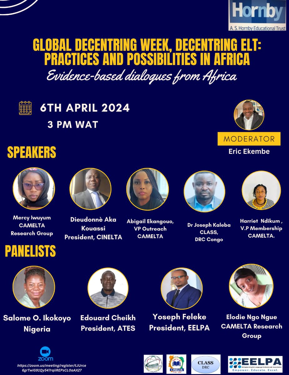 Do you know what decentring ELT means? Do you know what it means to practitioners in Africa? Do you want to have evidence? Join us for reflections on this - April 6th at 3pm WAT.