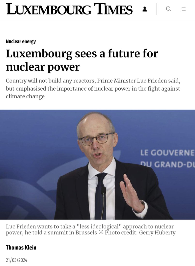 BREAKING: LUXEMBOURG SEES A FUTURE FOR NUCLEAR POWER, SAYS PM

This is astounding, say my sources in Luxembourg, because the nation almost ALWAYS follows Germany.

This shifts the balance of power for nuclear in the European Union, perhaps for good.